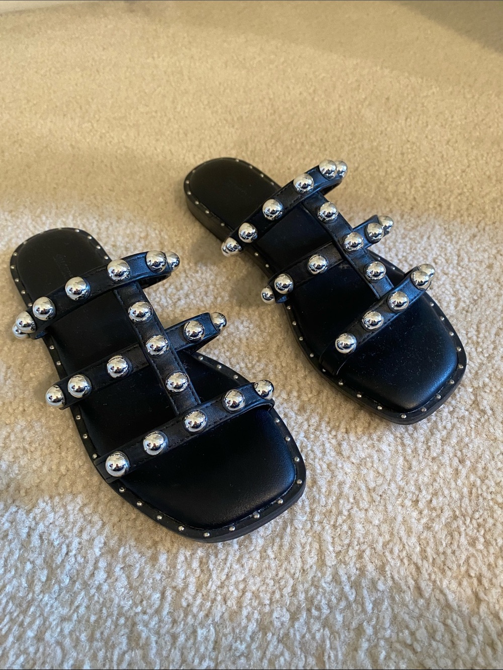 Black Studded Women's Slide Sandals by sincerely Jules